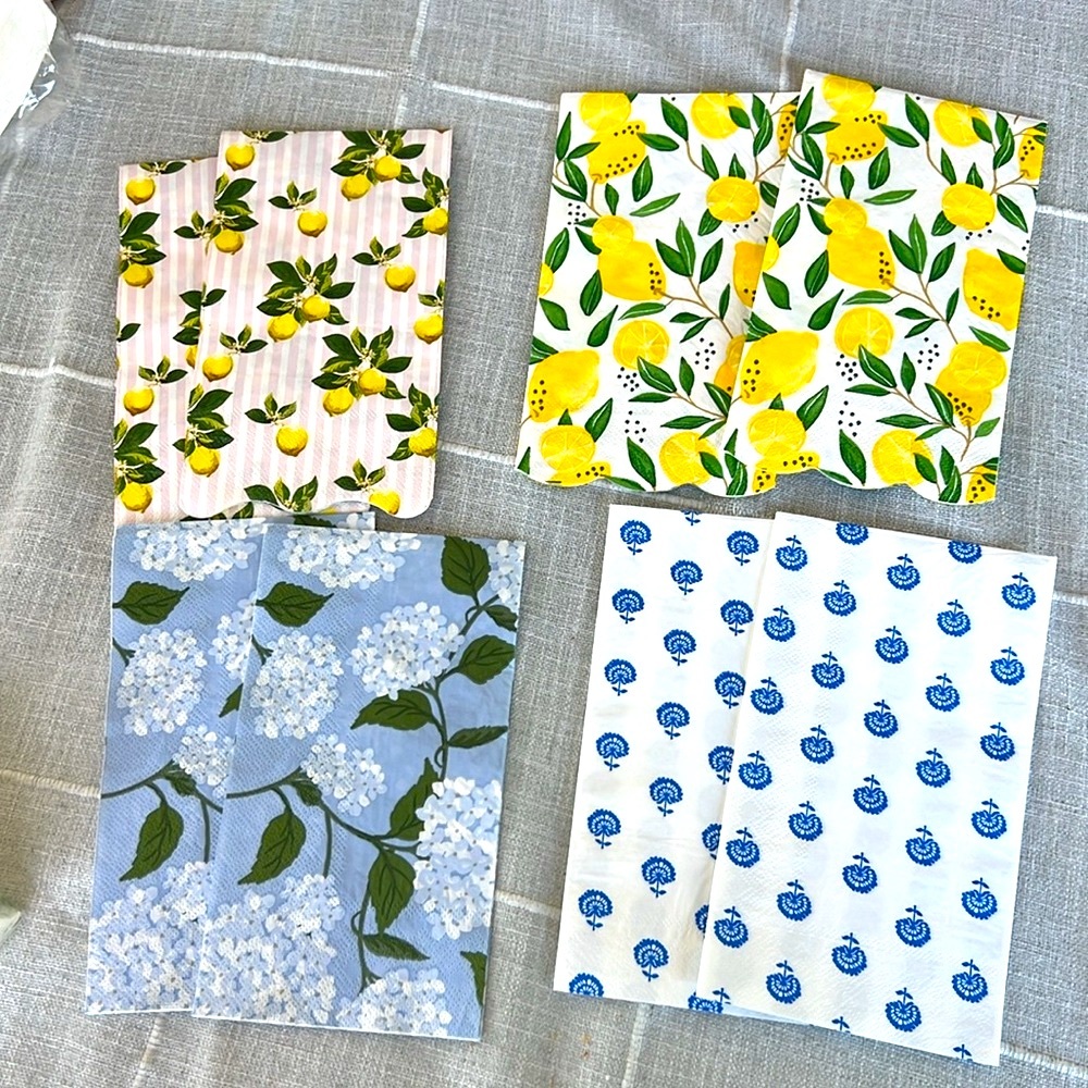 Paper Napkins Set of 8 Floral and Lemon Patterned  for decoupage, crafts, etc.